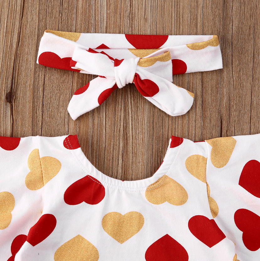 Flare Sleeve Heart Onesies with Bow