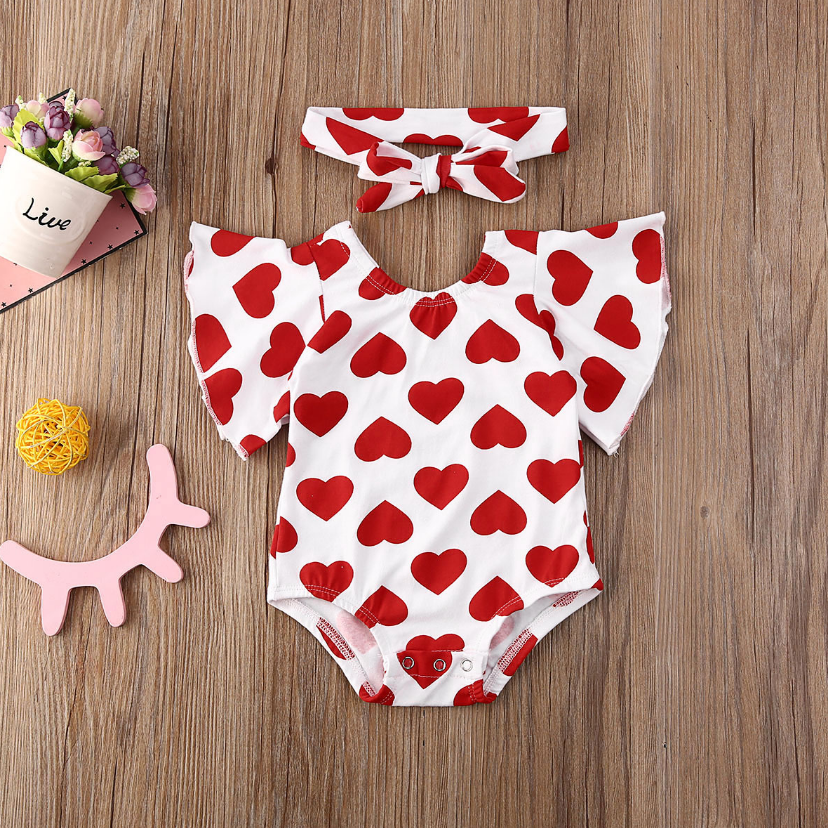 Flare Sleeve Heart Onesies with Bow