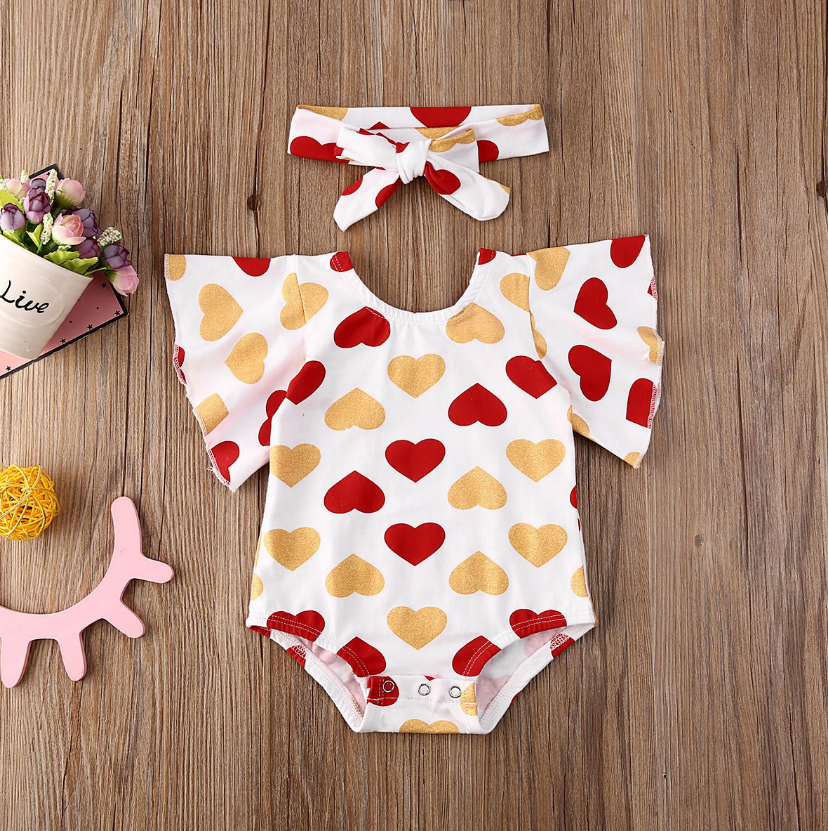 Flare Sleeve Heart Onesies with Bow