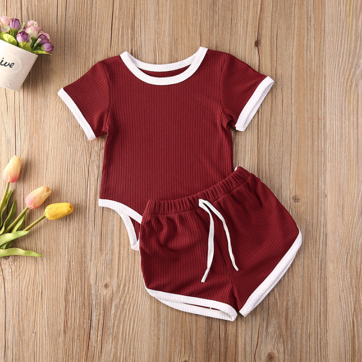 Solid Ribbed Onesie Shorts Sets (4 Colors)