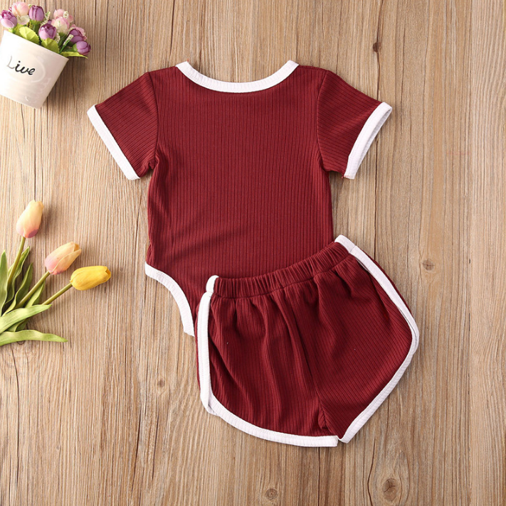 Solid Ribbed Onesie Shorts Sets (4 Colors)