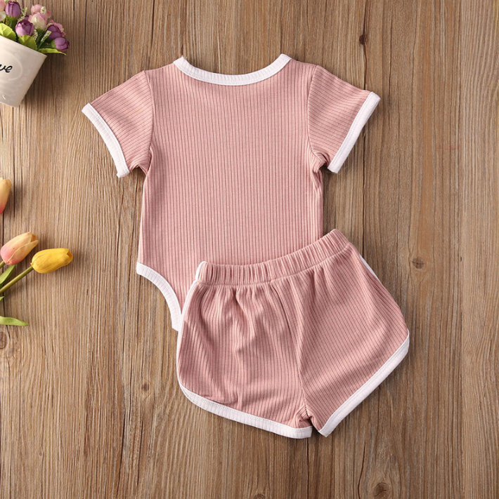 Solid Ribbed Onesie Shorts Sets (4 Colors)