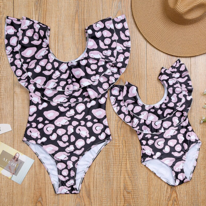 Ruffle Leopard Matching Swimsuits