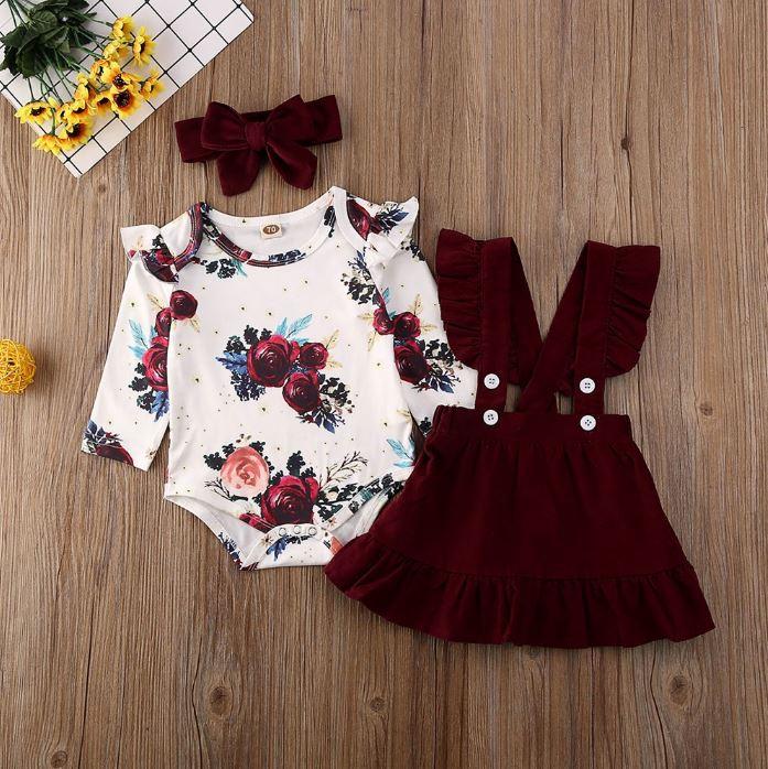 Floral Overalls Dress with Bow