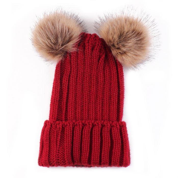 Fur Pom Pom Matching Beanies