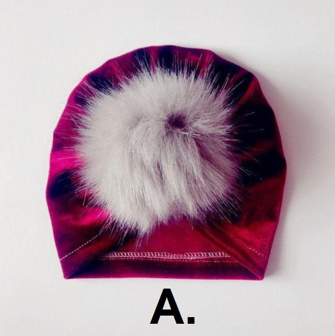 Velvet Fur Pom Pom Hat