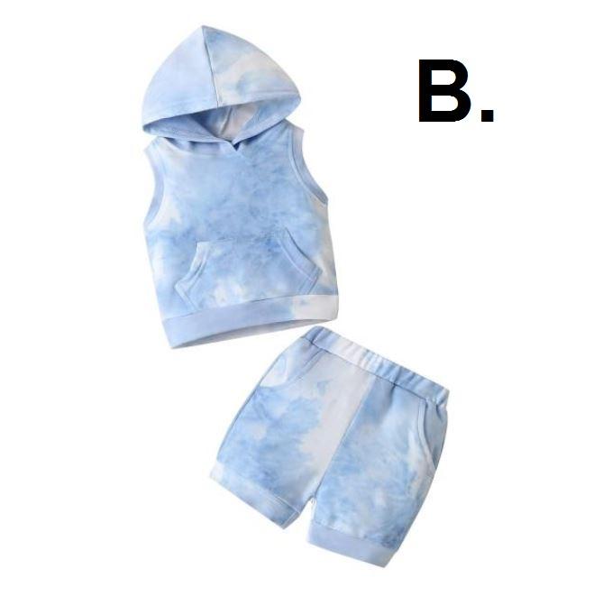 Sleeveless Tie Dye Hoodie Shorts Set