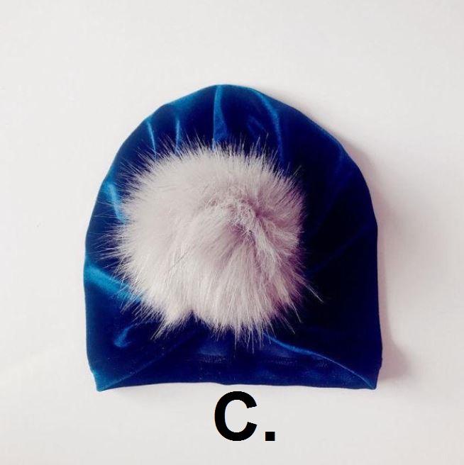 Velvet Fur Pom Pom Hat