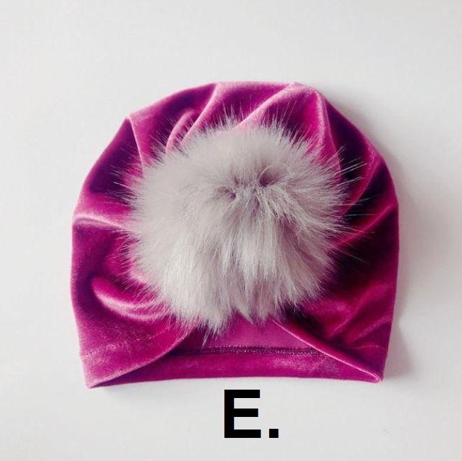 Velvet Fur Pom Pom Hat