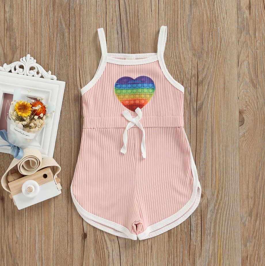 Rainbow Heart Shorts Romper (4 Colors)