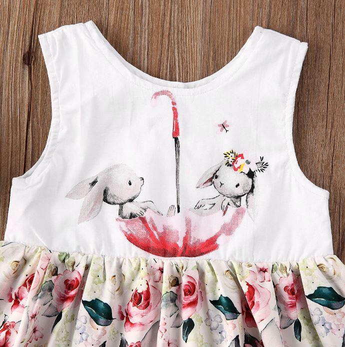 Bunny Umbrella Floral Matching Sister Onesie & Dress