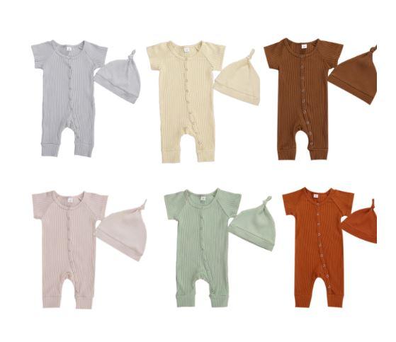 Short Sleeve Ribbed Onesie with Hat