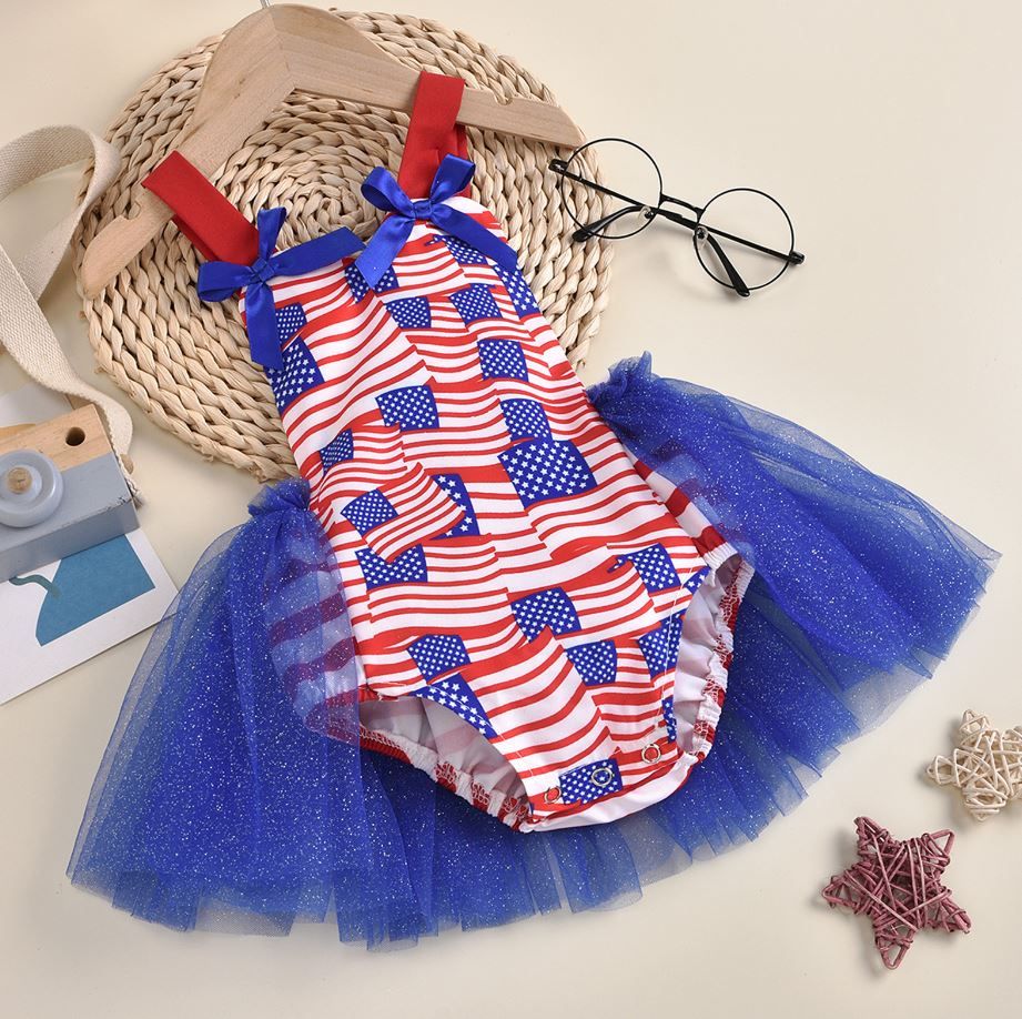 USA Flag Bow Skirt Romper