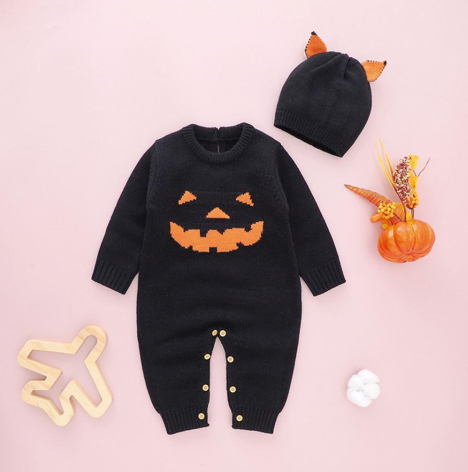 Knitted Pumpkin Romper with Hat