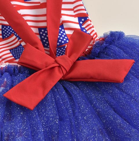 USA Flag Bow Skirt Romper