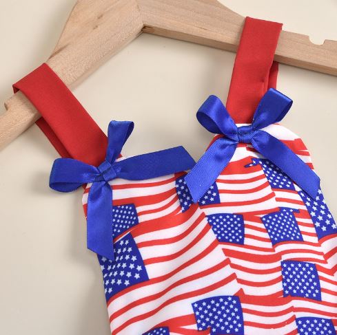 USA Flag Bow Skirt Romper