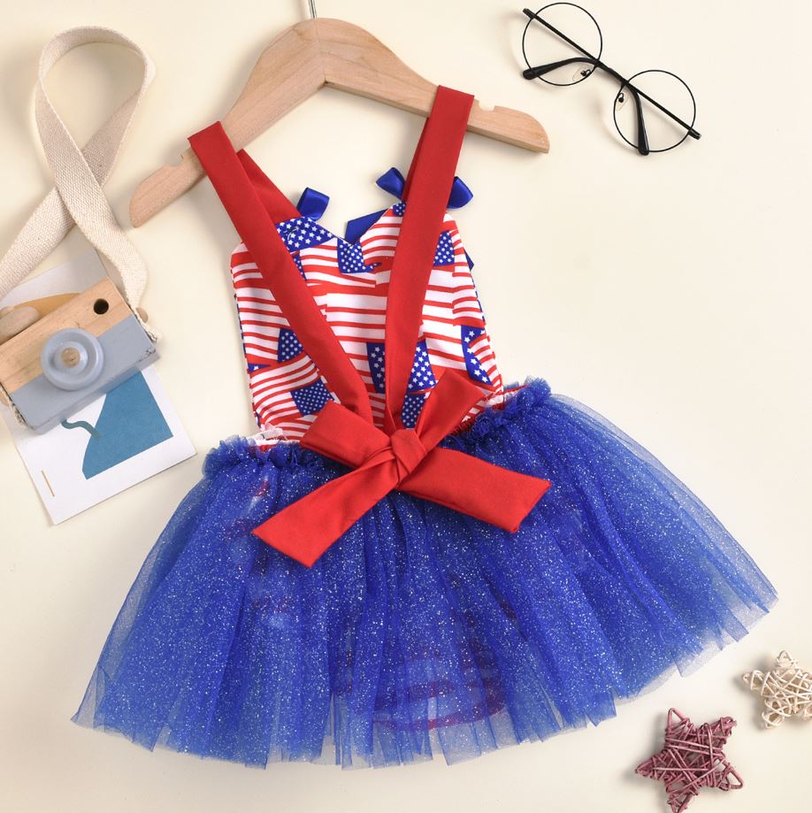 USA Flag Bow Skirt Romper