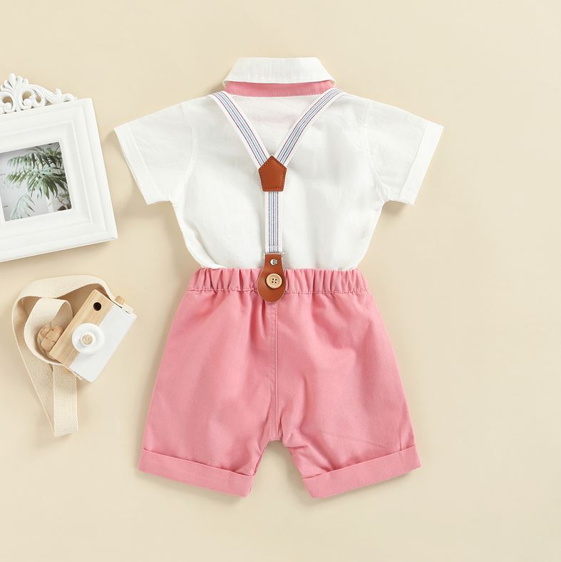 Gentleman Bow Tie Romper with Overalls Shorts