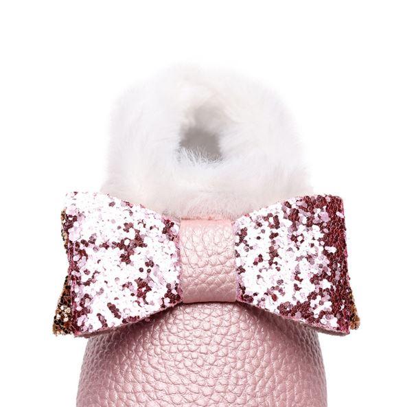 Furry Glitter Bow Moccasins