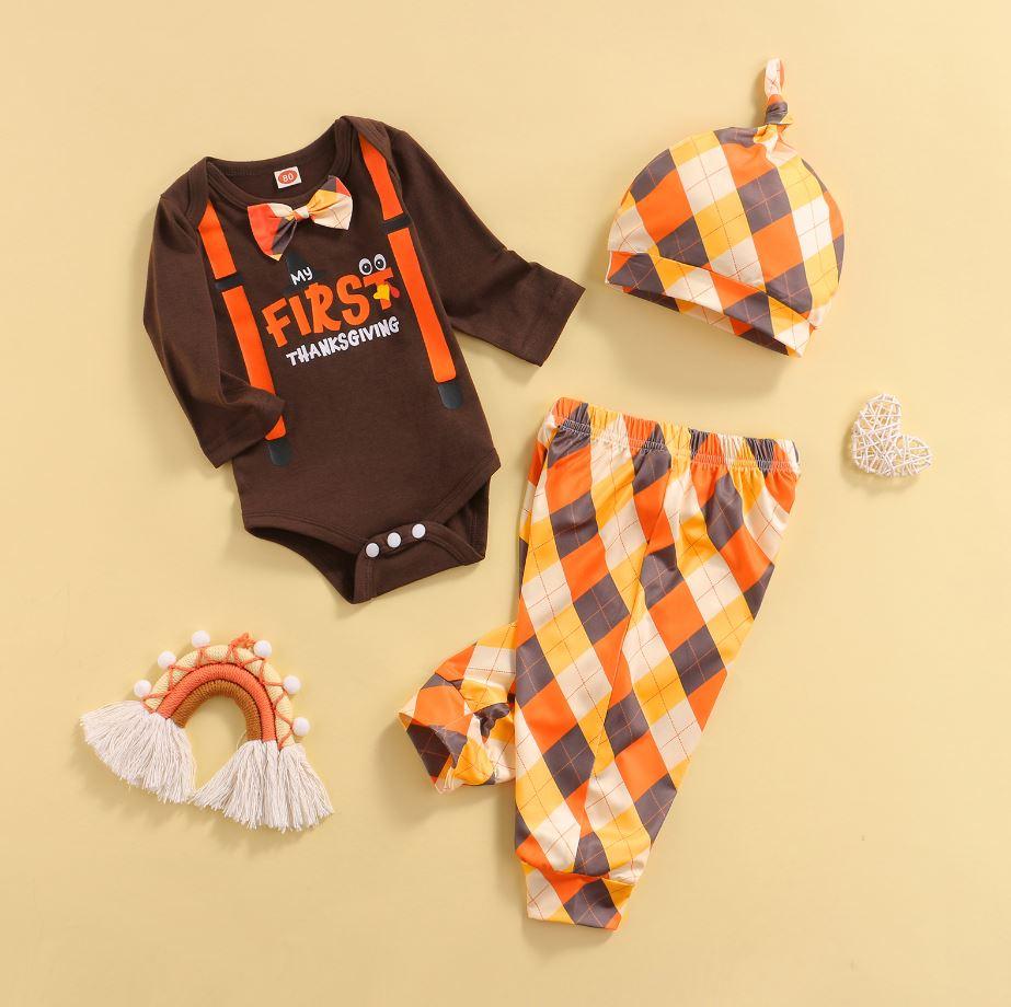 First Thanksgiving Plaid Bow Tie Outfit