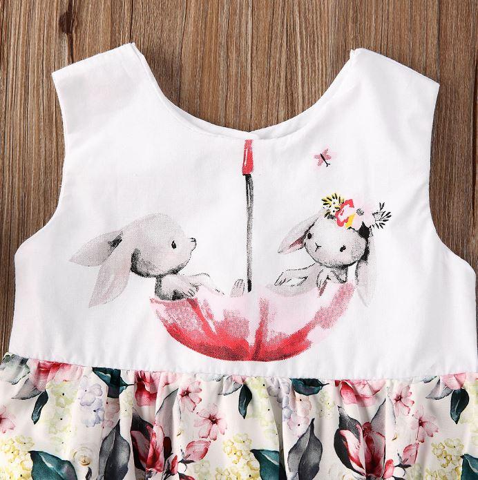 Bunny Umbrella Floral Matching Sister Onesie & Dress