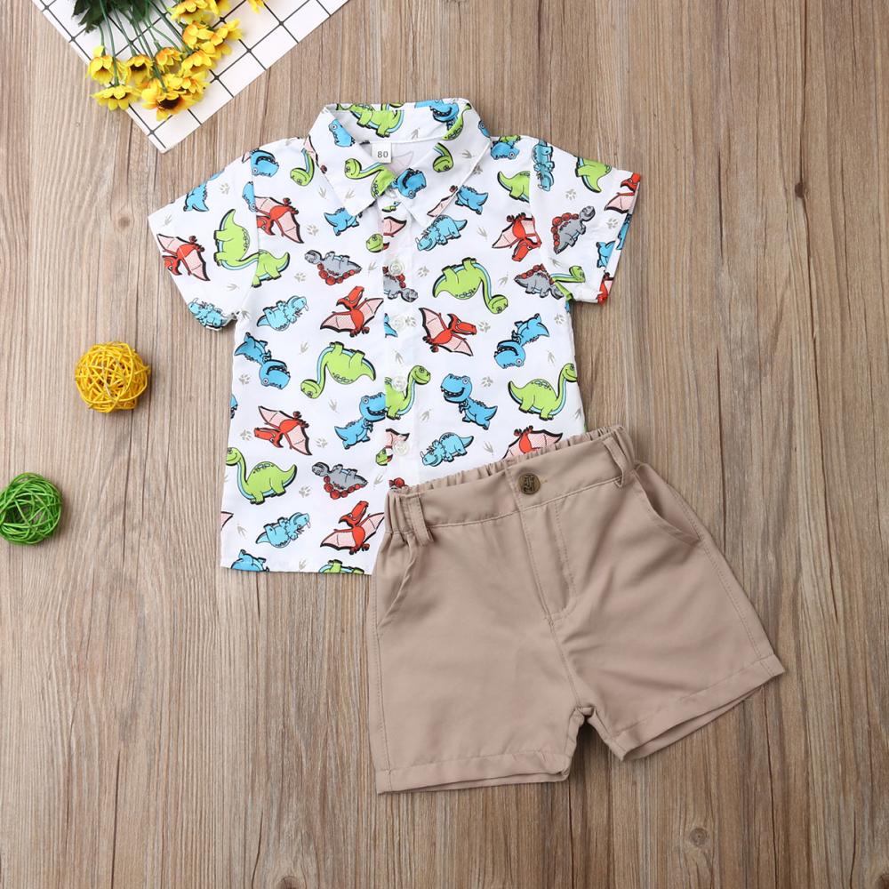 Dinosaur Toddler Button Shirt with Shorts (2 Colors)