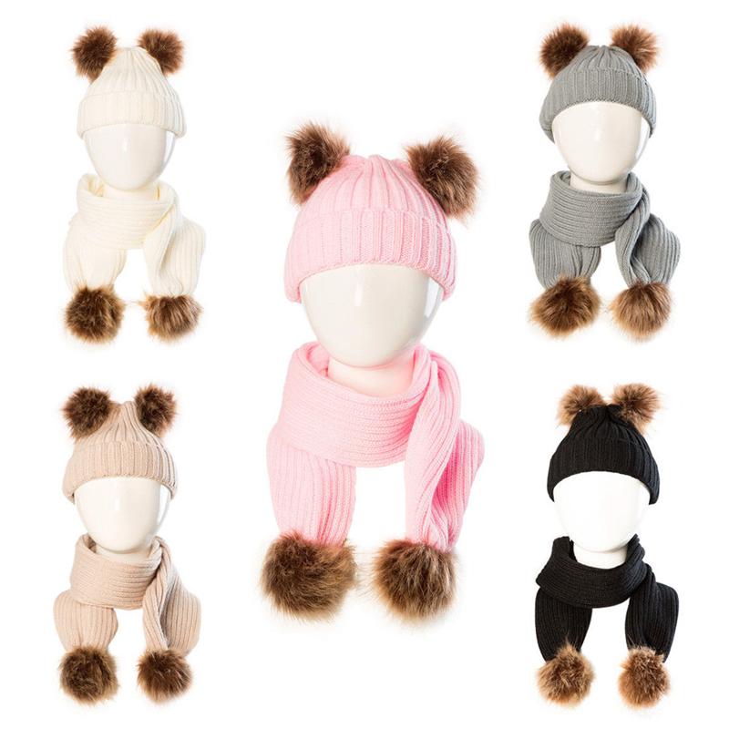 Fur Pom Pom Hat and Scarf Set