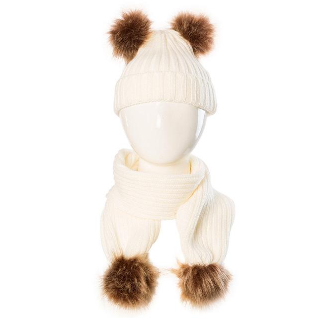 Fur Pom Pom Hat and Scarf Set