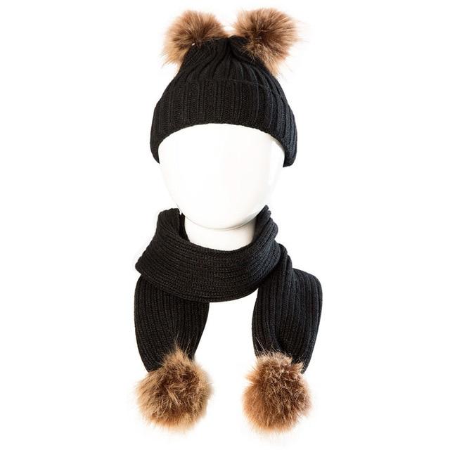 Fur Pom Pom Hat and Scarf Set