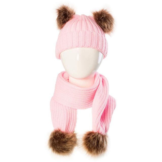 Fur Pom Pom Hat and Scarf Set