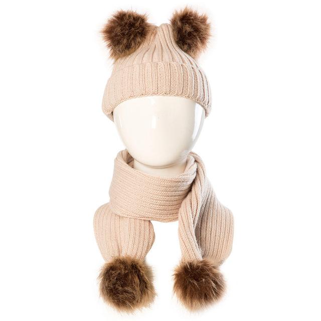 Fur Pom Pom Hat and Scarf Set