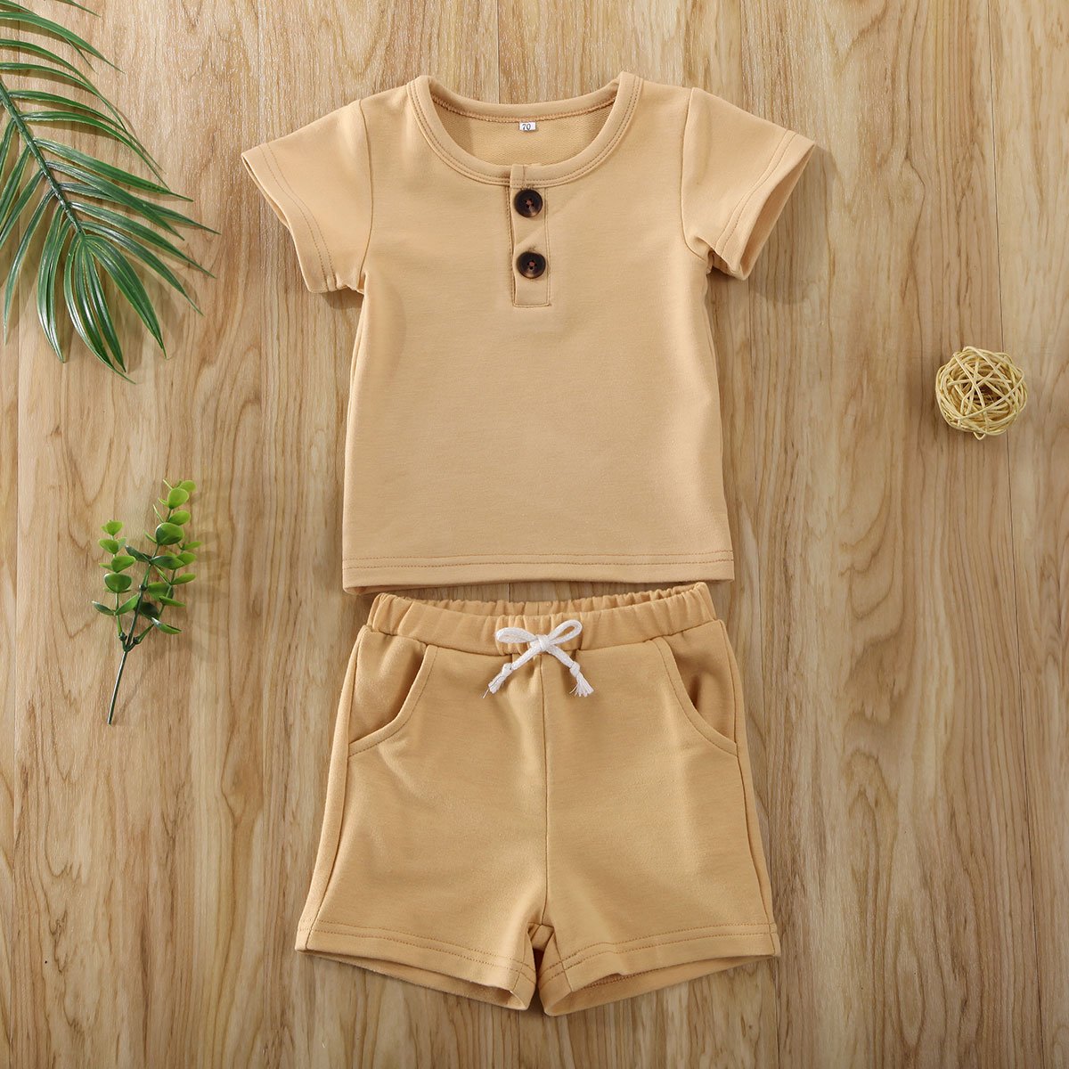 Boys Solid T-shirt and Shorts Set