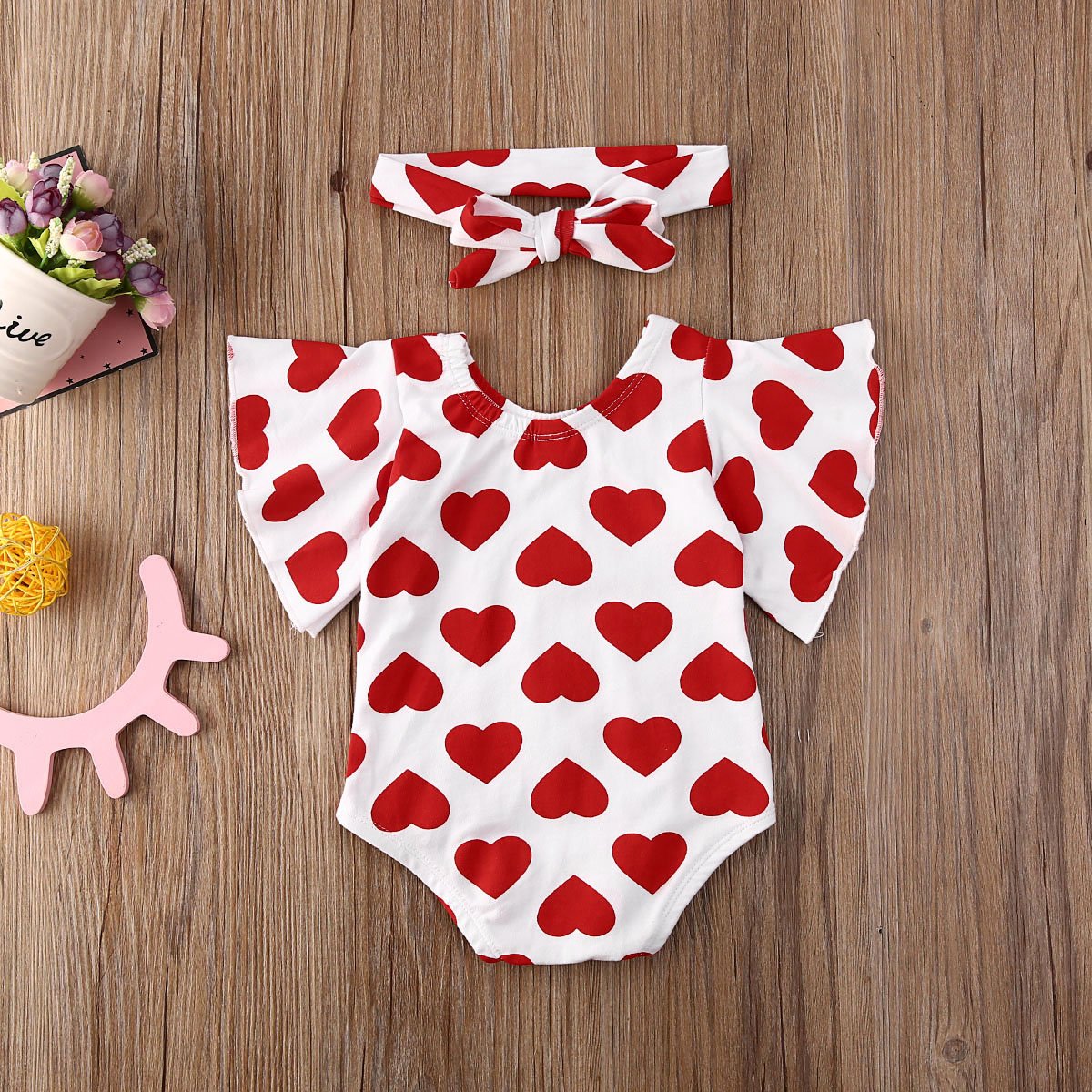 Flare Sleeve Heart Onesies with Bow