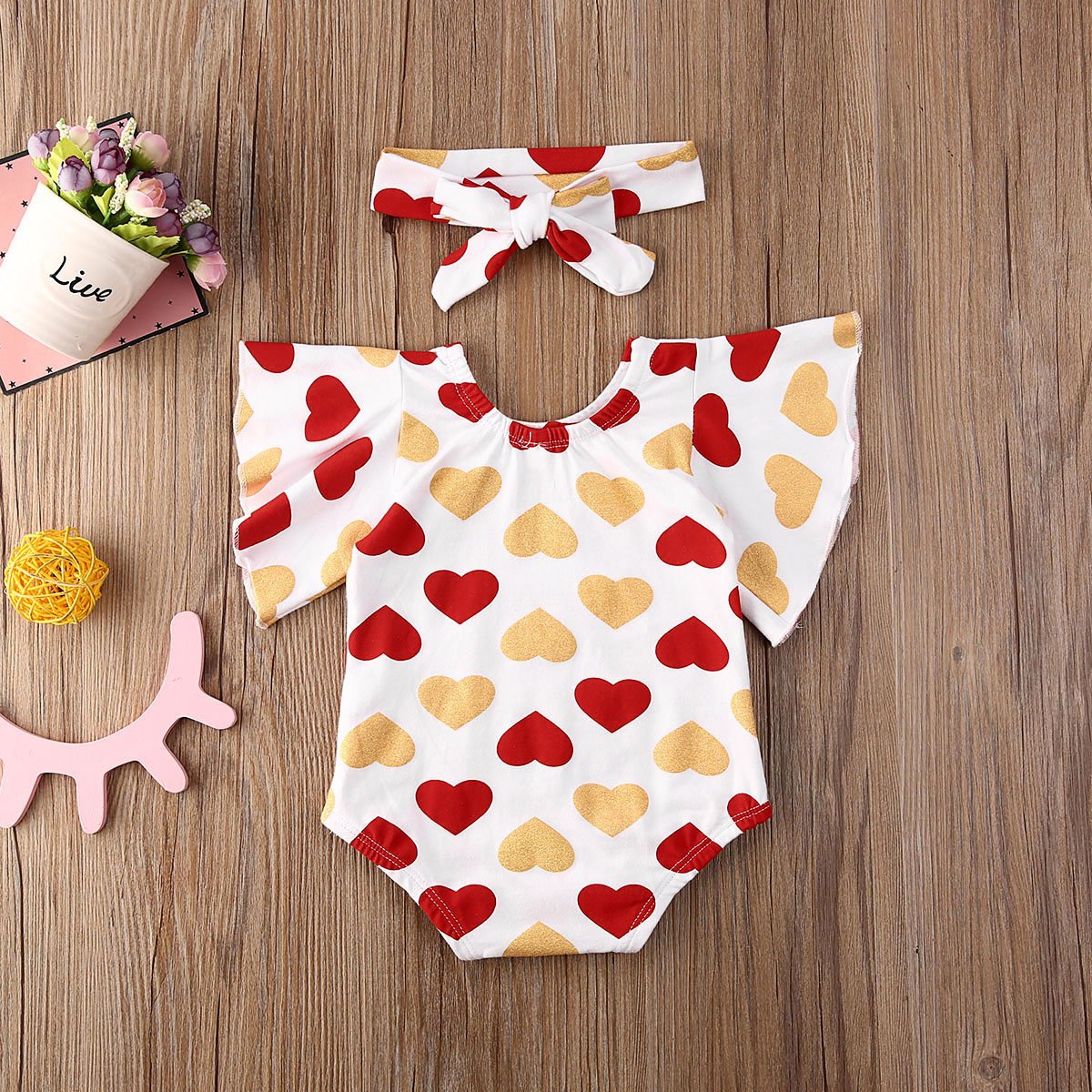 Flare Sleeve Heart Onesies with Bow