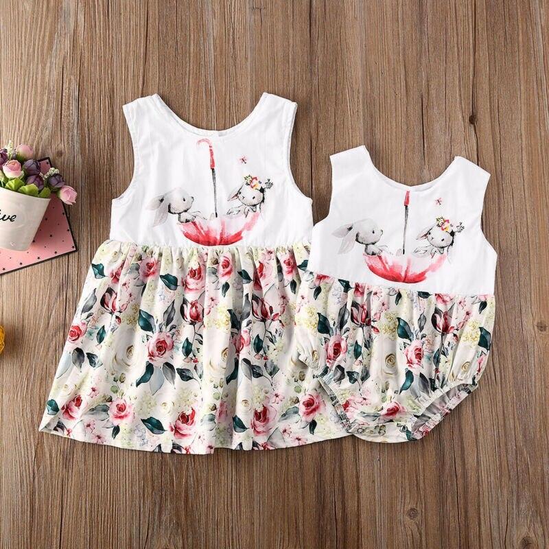 Bunny Umbrella Floral Matching Sister Onesie & Dress