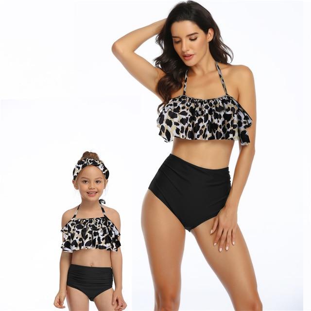 High Waist Leopard Print Mommy and Me 2 Piece Swimsuit