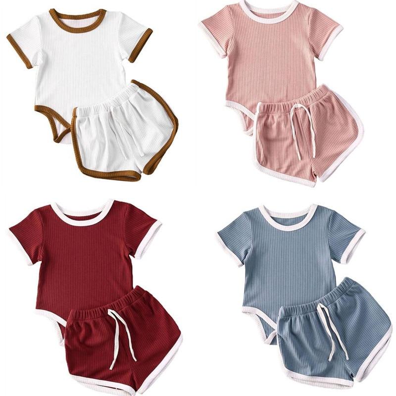 Solid Ribbed Onesie Shorts Sets (4 Colors)