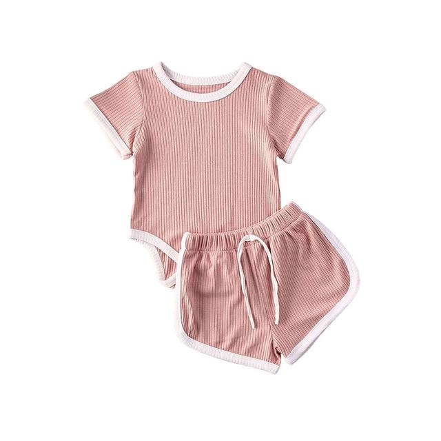 Solid Ribbed Onesie Shorts Sets (4 Colors)