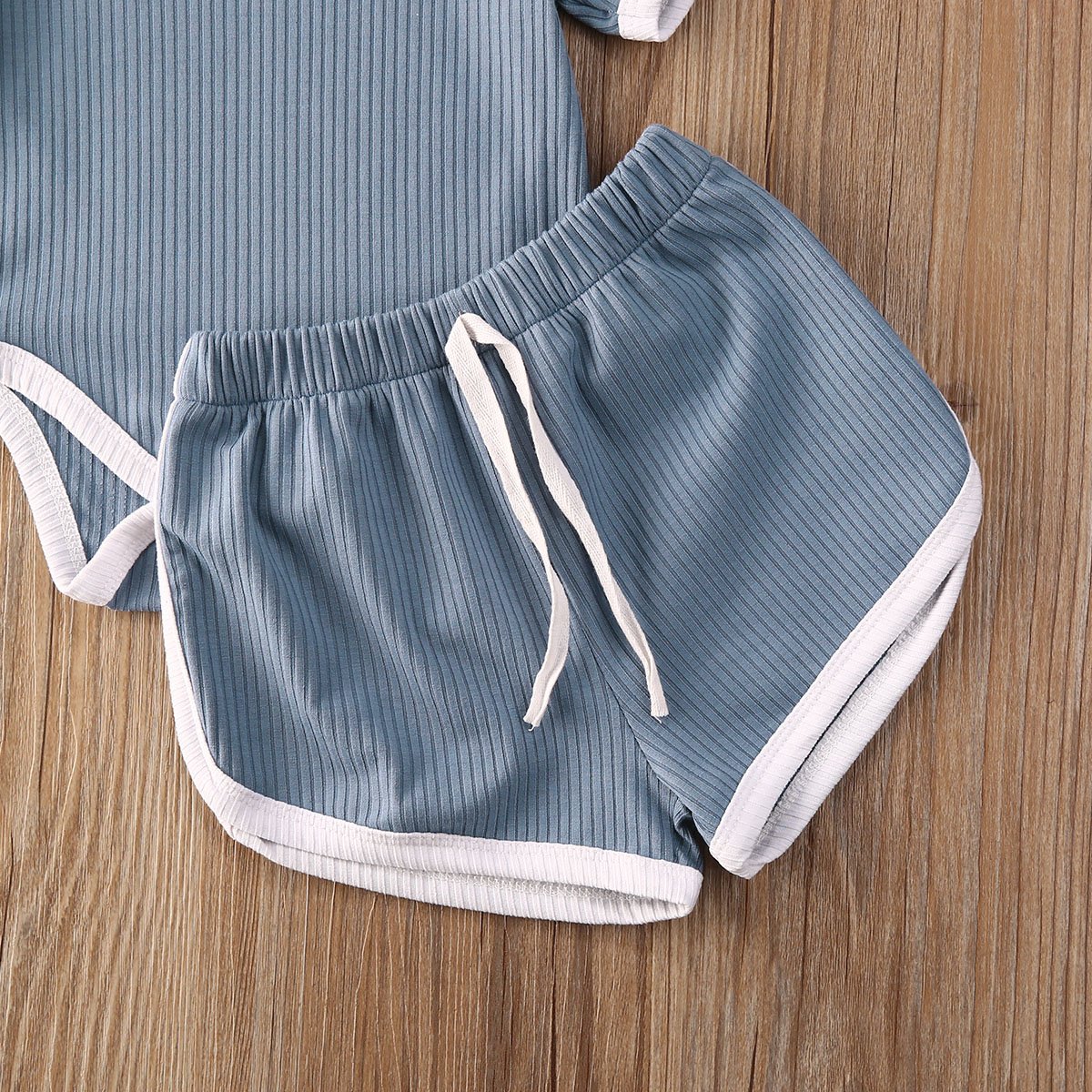 Solid Ribbed Onesie Shorts Sets (4 Colors)