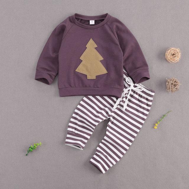 Christmas Tree Sweater with Striped Pants