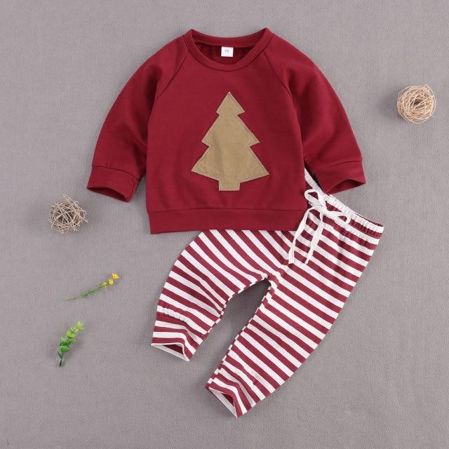 Christmas Tree Sweater with Striped Pants