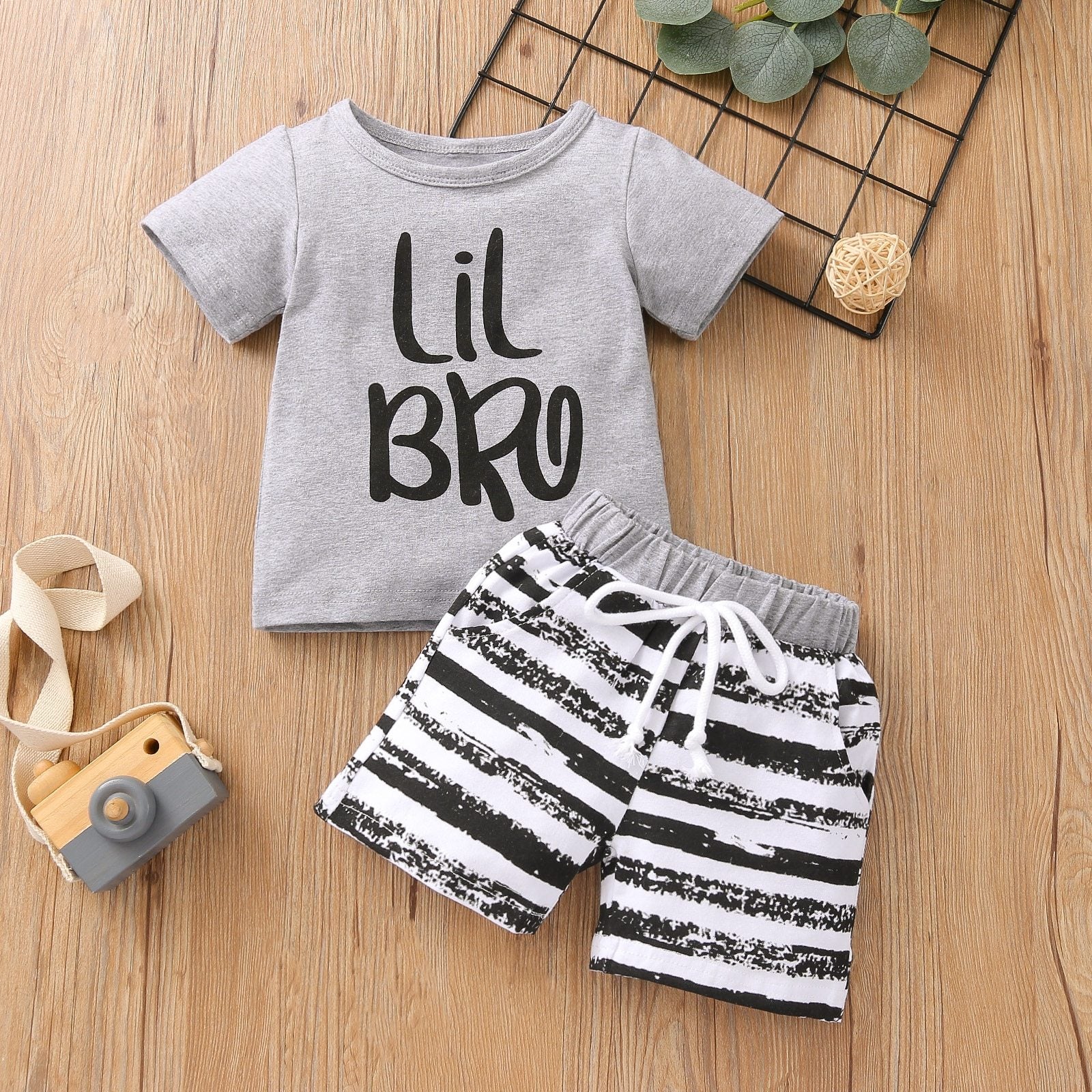 Matching Big Bro Little Bro T-shirt and Striped Shorts