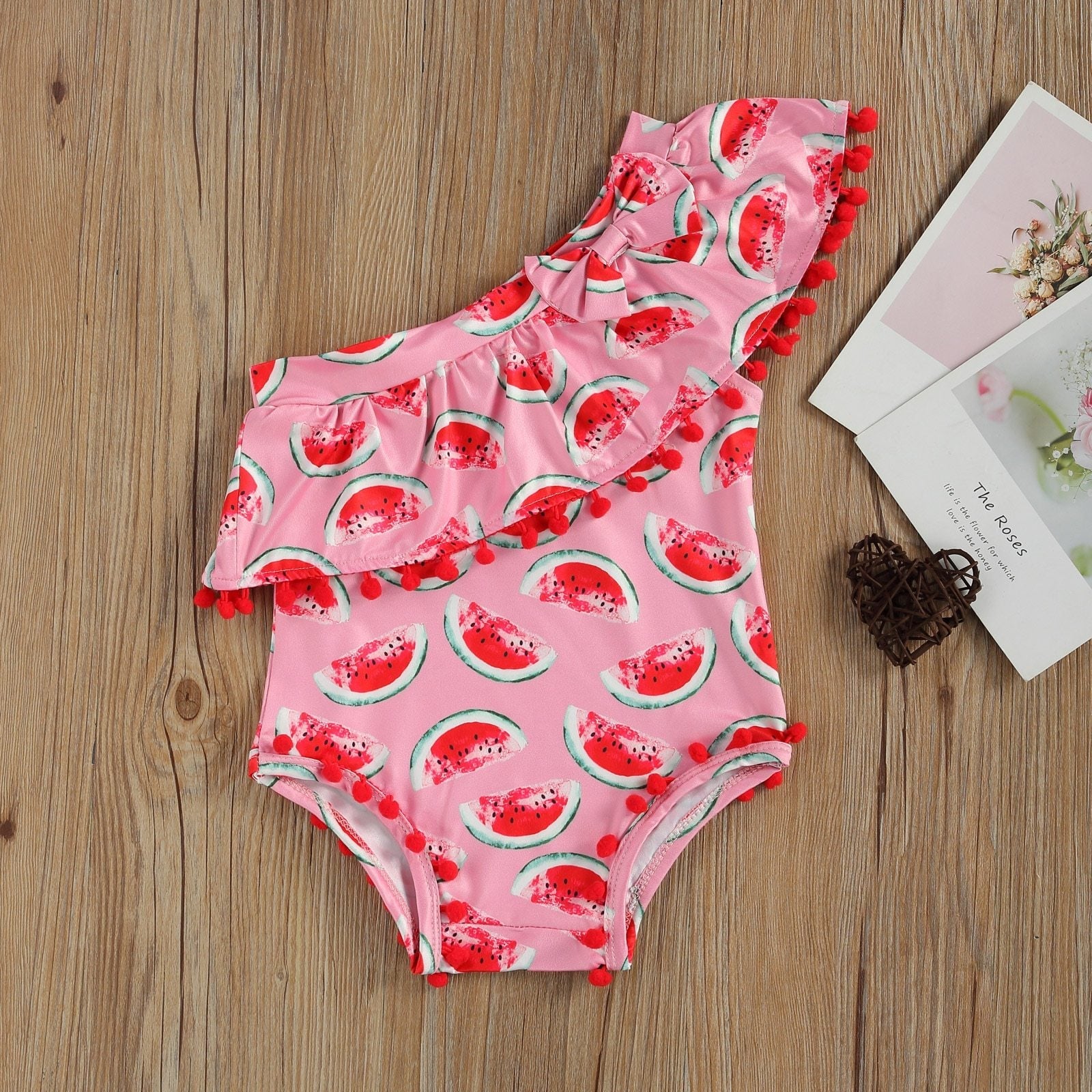 Off Shoulder Pineapple Watermelon Tassel Swimsuit