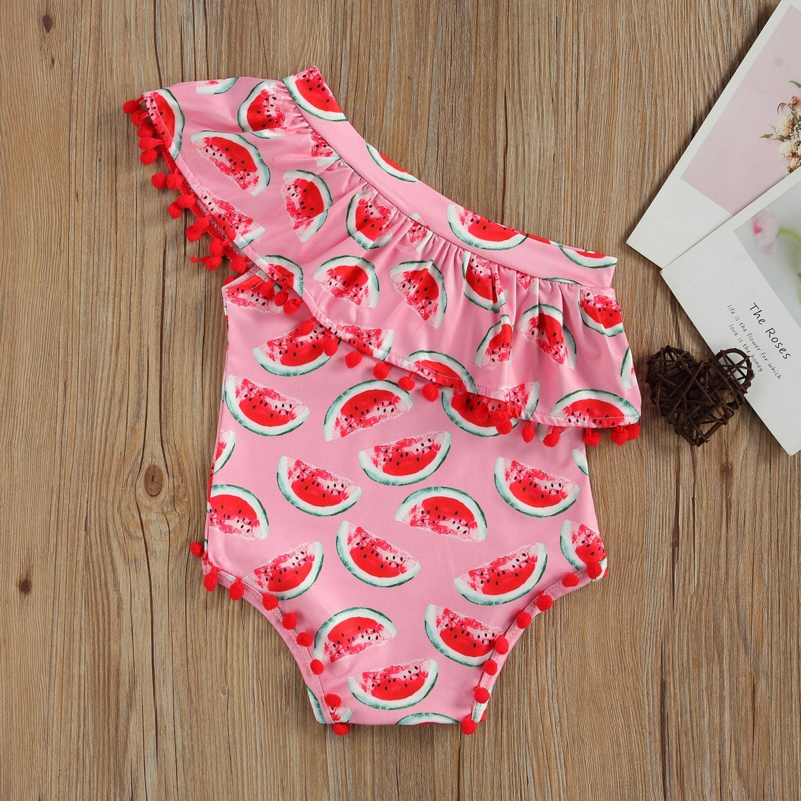 Off Shoulder Pineapple Watermelon Tassel Swimsuit