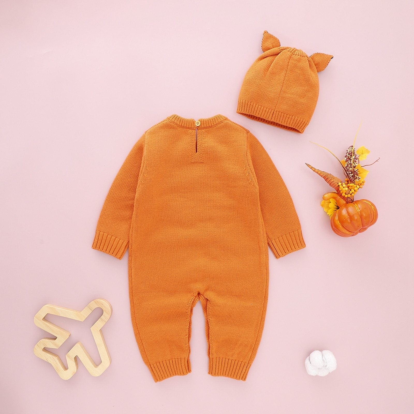 Knitted Pumpkin Romper with Hat