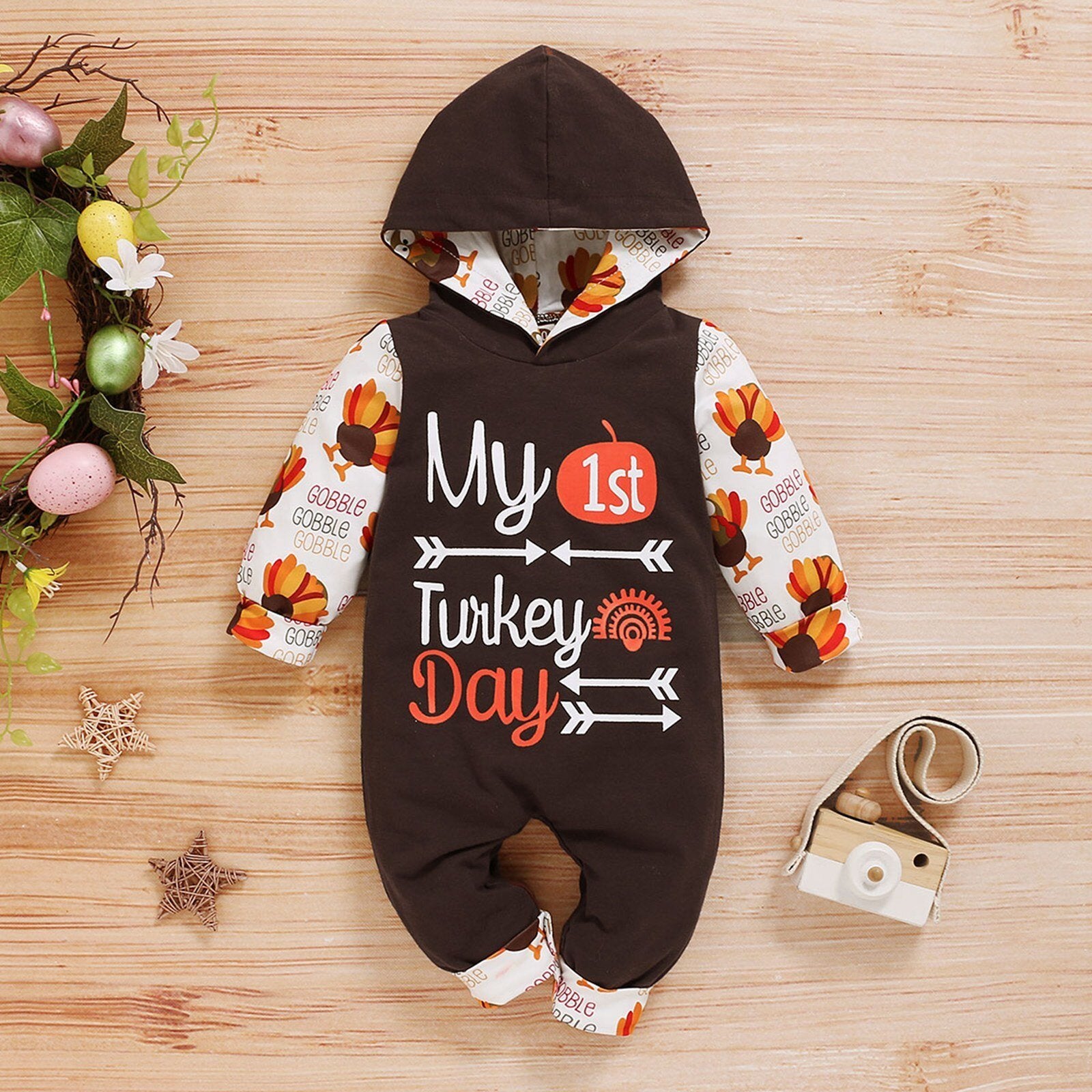 First Turkey Day Hooded Romper