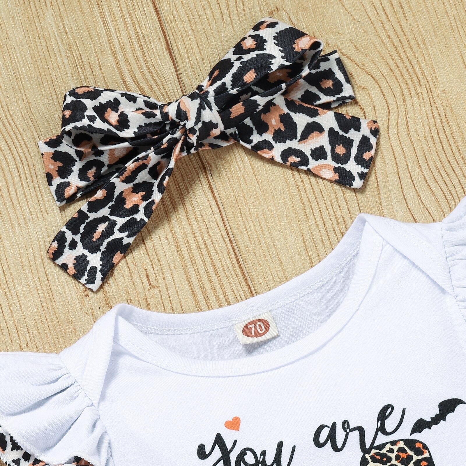 Boo Leopard Ruffle Onesie with Pants Outfit