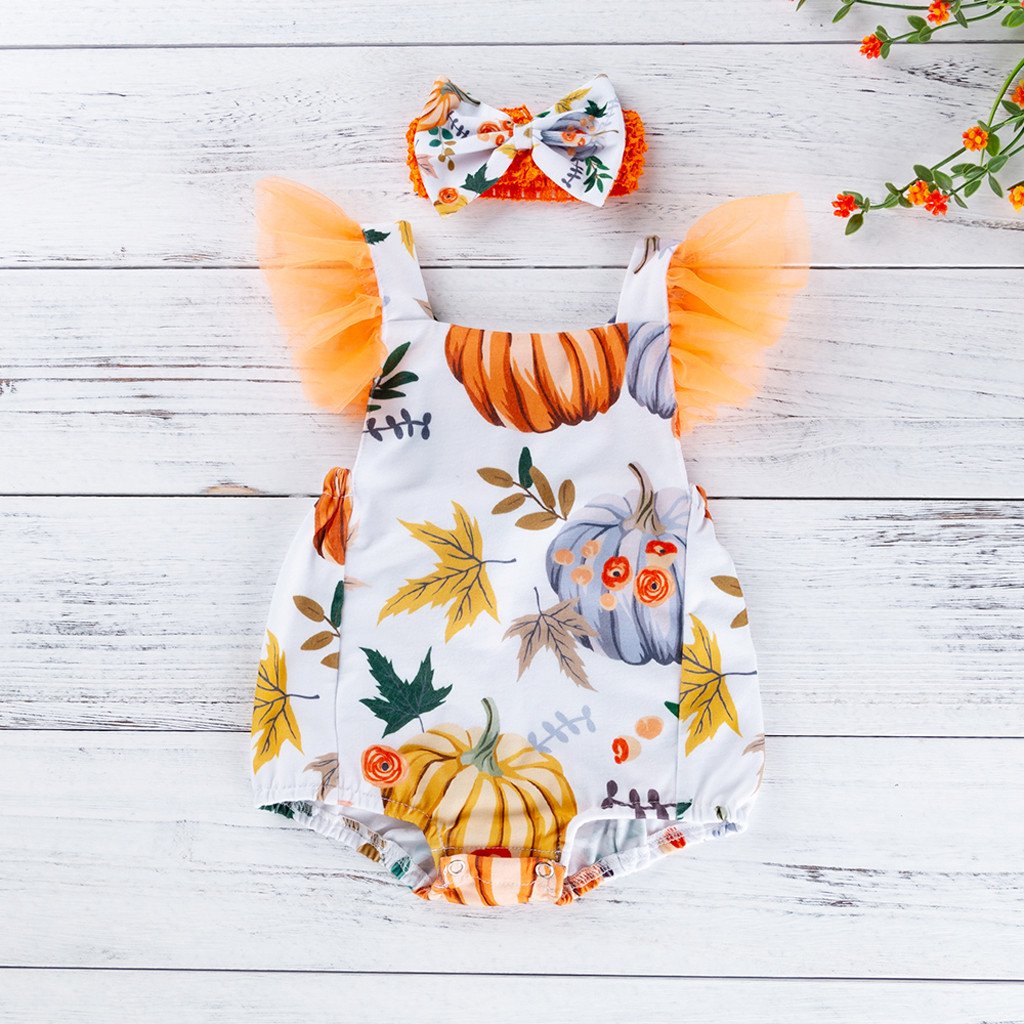 Fall Pumpkin Romper with Headband