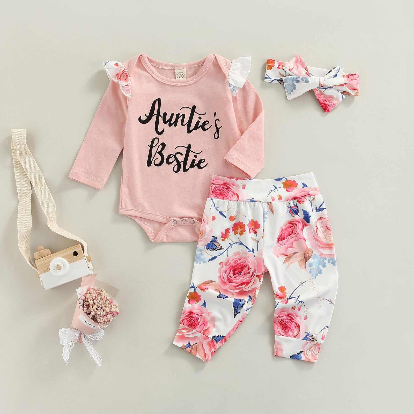 Auntie's Bestie Onesie with Floral Pants Outfit