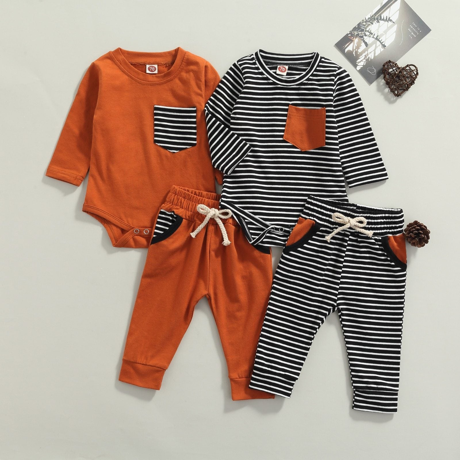 Solid Striped Onesie with Matching Pants